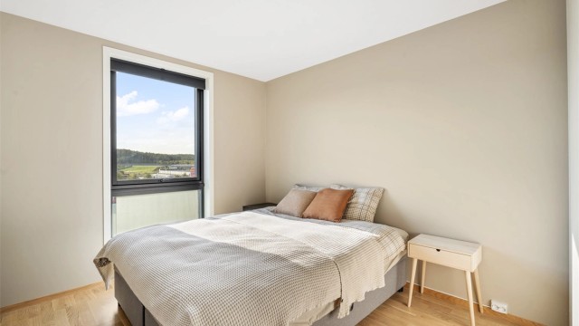 Hovedsoverommet har god plass til dobbeltseng og garderobeløsning.