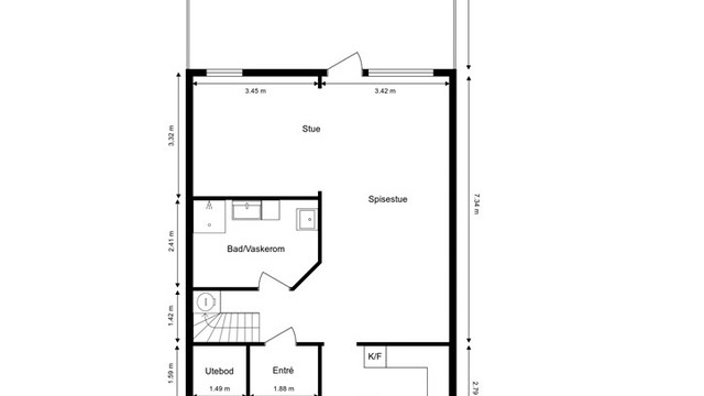 Veiledende skisse av første etasje.