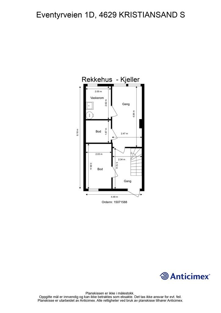 Plantegning kjeller med mål.