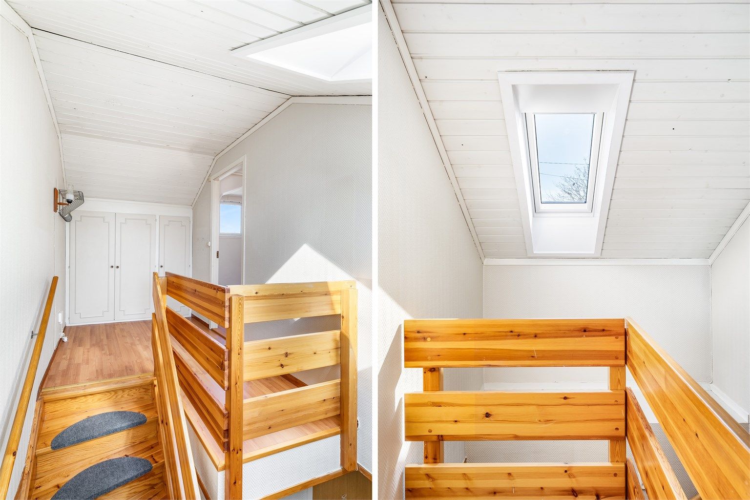 Takvinduer mot øst gir overlys til både gangen og det store rommet i andre etasje..