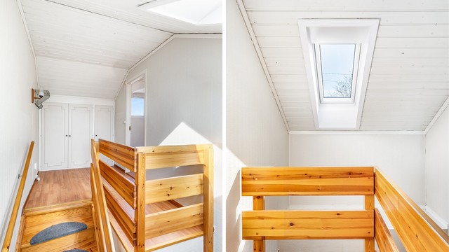 Takvinduer mot øst gir overlys til både gangen og det store rommet i andre etasje..