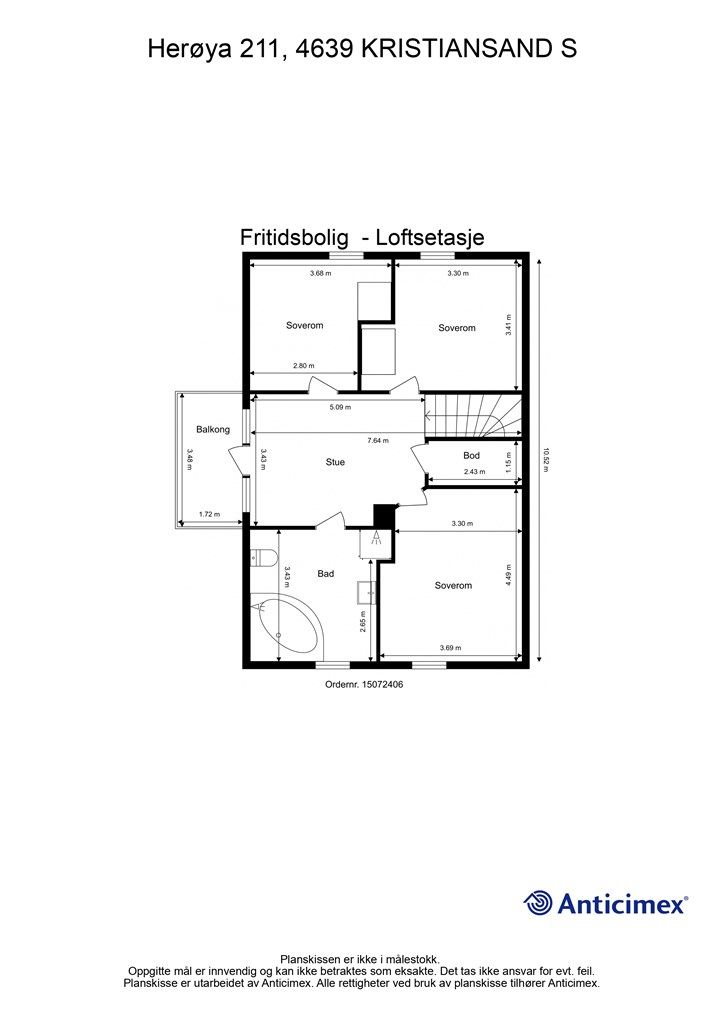 2. Etasje/Loft - 2D plantegning med mål