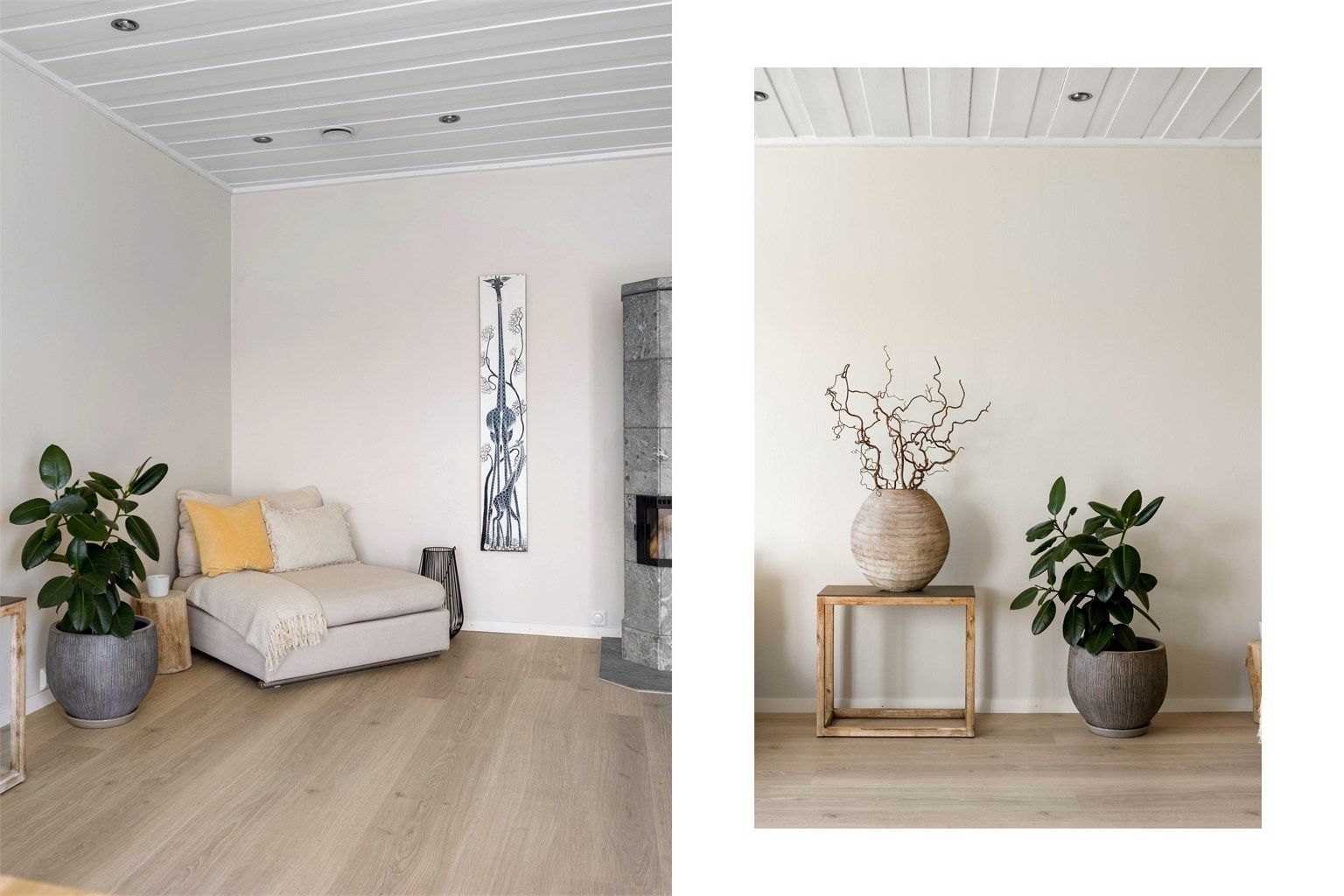 Den romslige stuen har en fleksibel planløsning med god plass til både sofagruppe og en hyggelig spisesone.