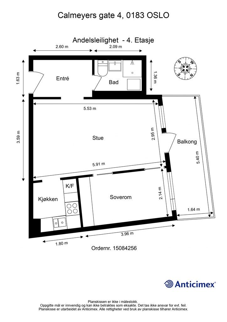 Leiligheten har en arealeffektiv planløsning med delvis åpen stue/kjøkken.