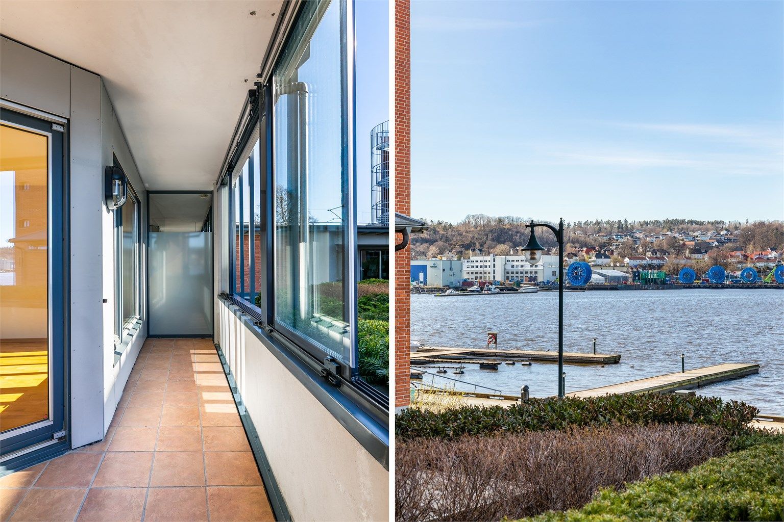 Verandaen er oppmålt til 15 kvm. og i helhet utført med fliser.