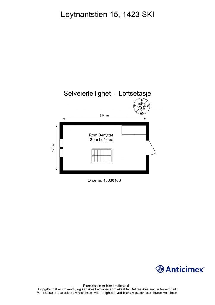 Loftsetasjen består av et innredet rom som i dag benyttes som loftstue. (Etasjen er ikke byggemeldt hos kommunen, men er godkjent av sameiet.)