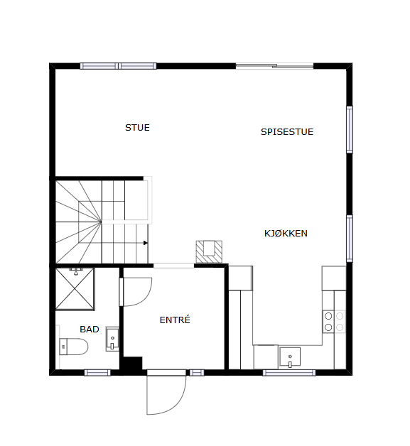 Veiledende skisse av første etasje.