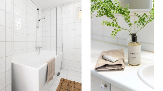 Badekar og tilhørende glassvegg som sprutbeskyttelse ble installert i 2024.