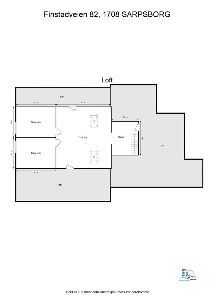 Veiledende skisse av loftsetasje.