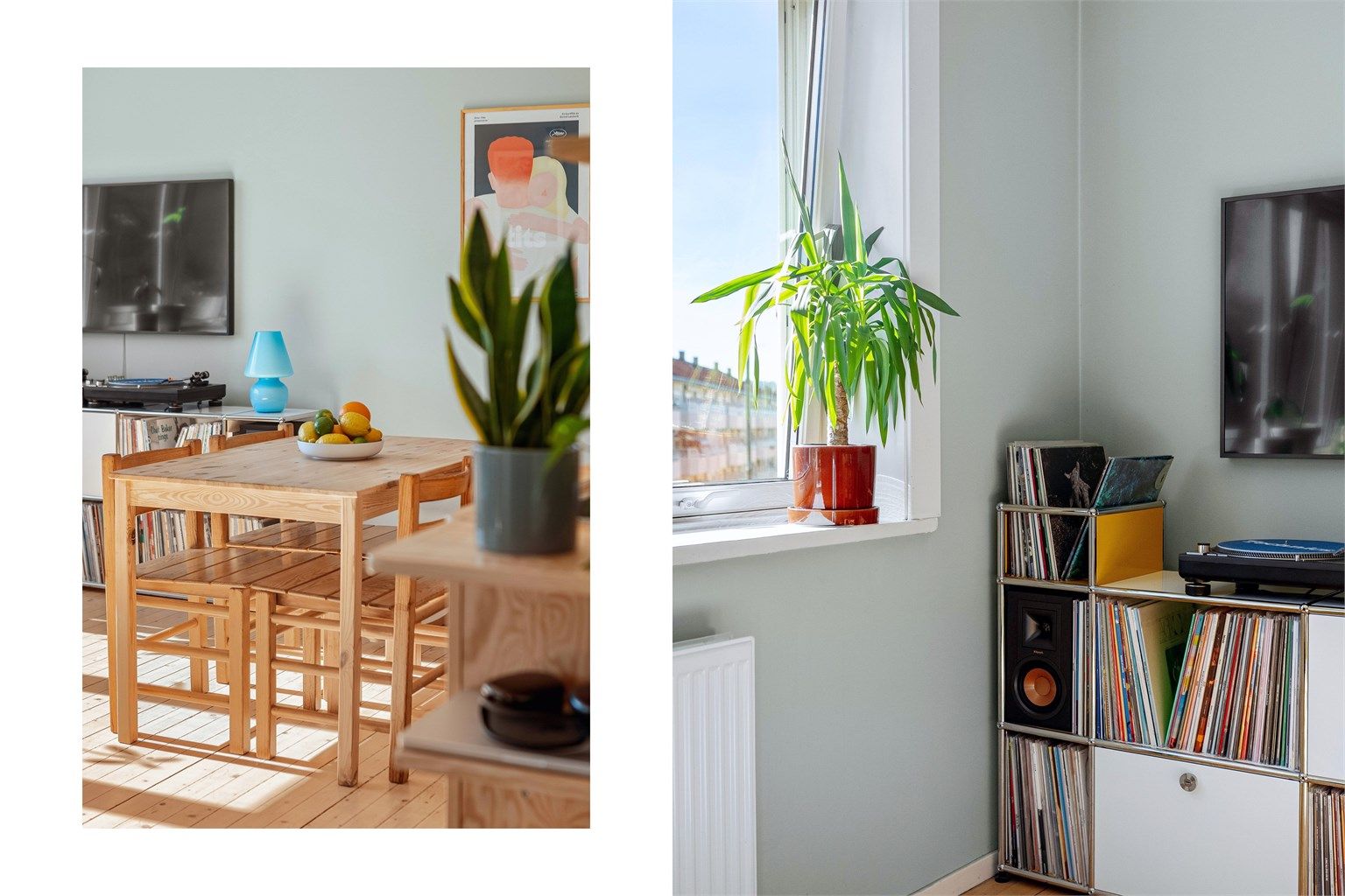 Store vindusflater og gjennomtenkte materialvalg preger leiligheten.