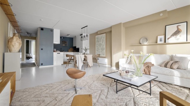 Moderne leilighet med en optimal planløsning, med stue og kjøkken i moderne åpen løsning