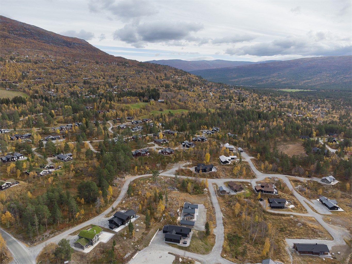 Dronebilde av hyttefeltet