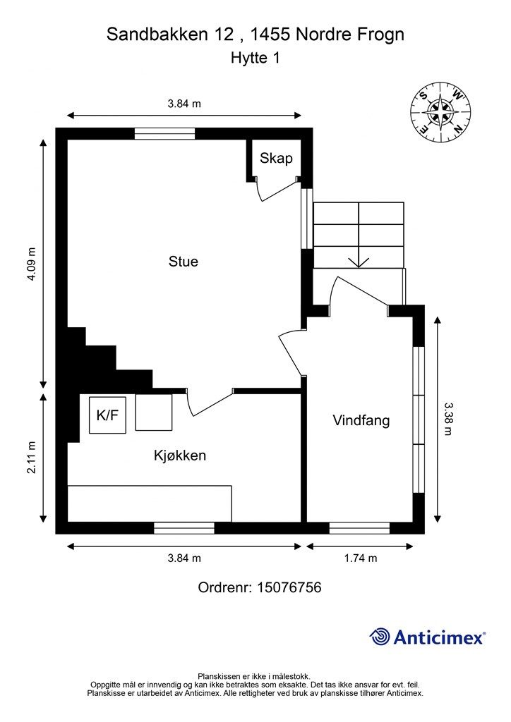 Veiledende planskisse av hytte #1.