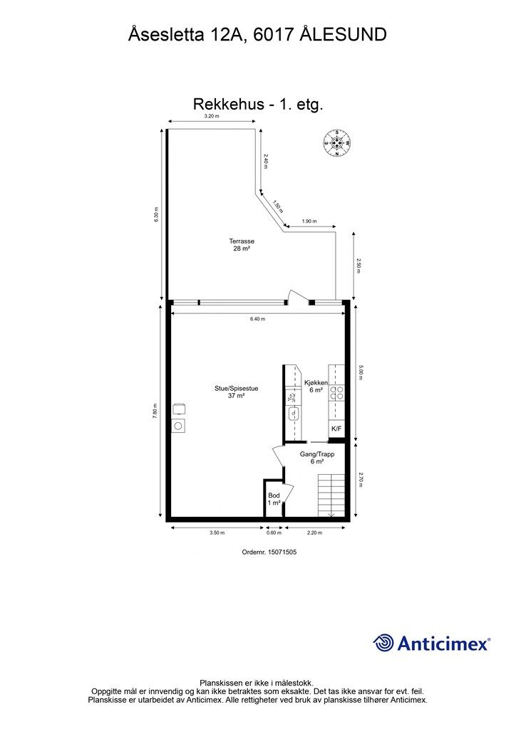 Plantegning 1. etg - 2D med mål