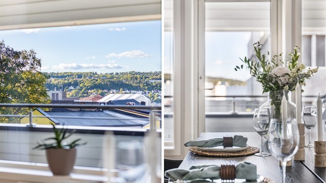 Fra spisegruppens naturlige plass foran kjøkkenet får du følge av den fine utsikten til alle måltider.
