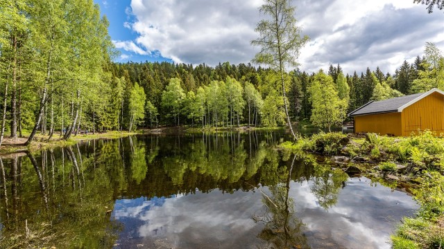 Idylliske Isdammen, kun en kort spasertur unna, er et yndet samlingssted for både store og små