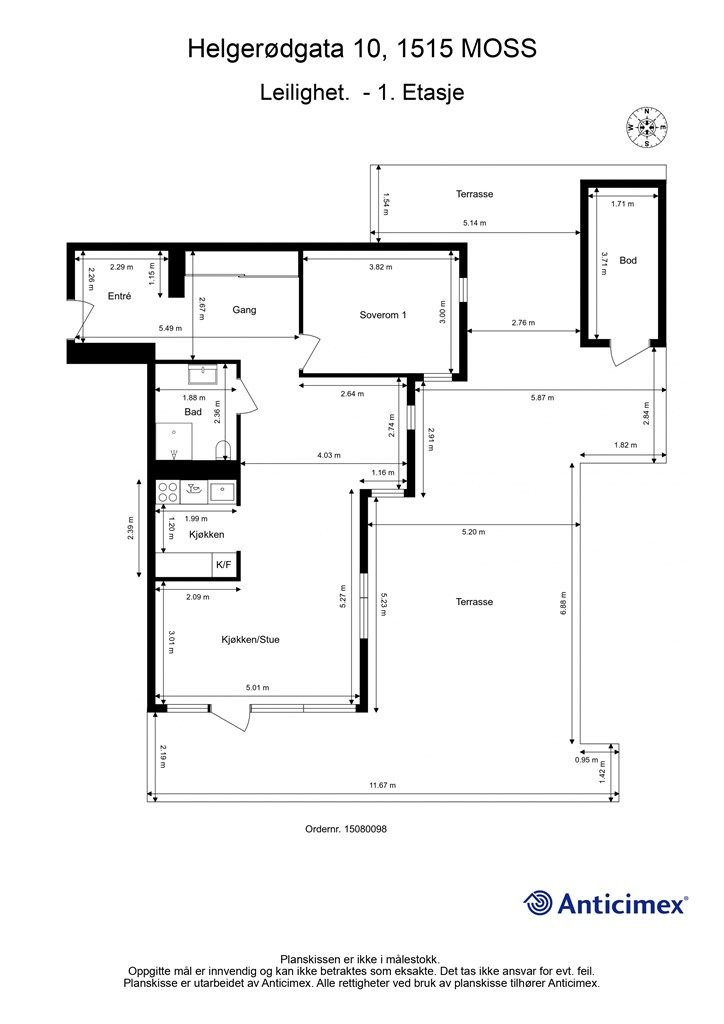 Leiligheten disponerer også bod på ca. 5 kvm. på fellesareal i kjelleren.