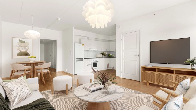 Eiendomsmegler Krogsveen avd. Årnes har gleden av å presentere Grensevegen 13! Bildet er digitalt stylet og ment å gi et innblikk i hvordan boligen kan innredes.