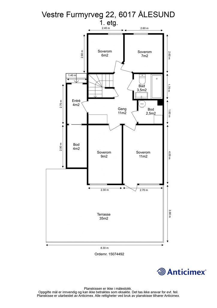 Målsatt plantegning 1. etasje
