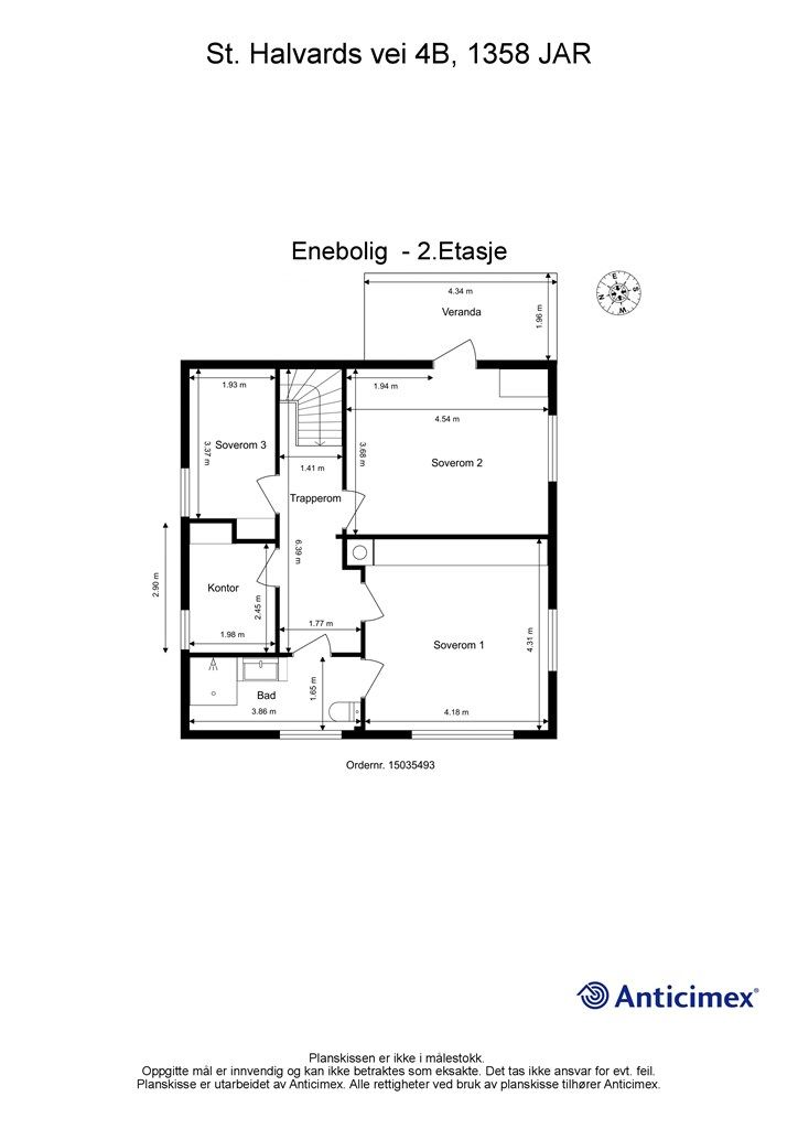 Planskisse 2. etg. Planløsning endret siden innsendte tegninger.