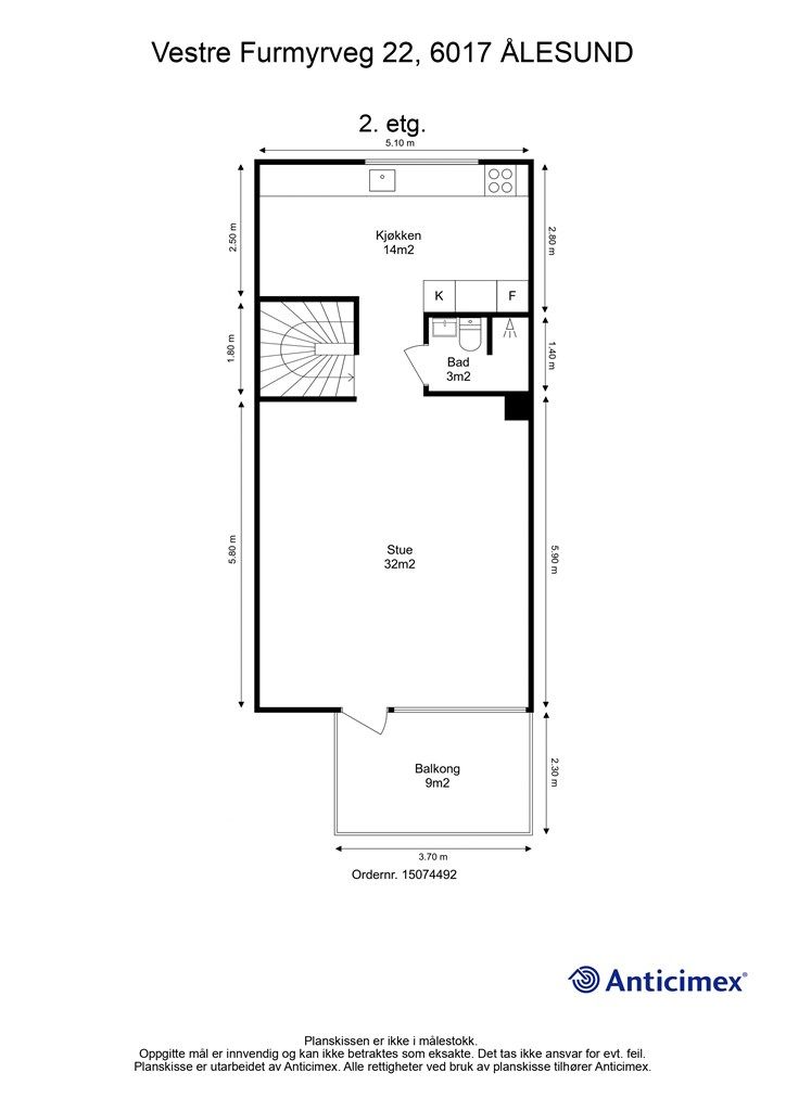 Målsatt plantegning 2. etasje