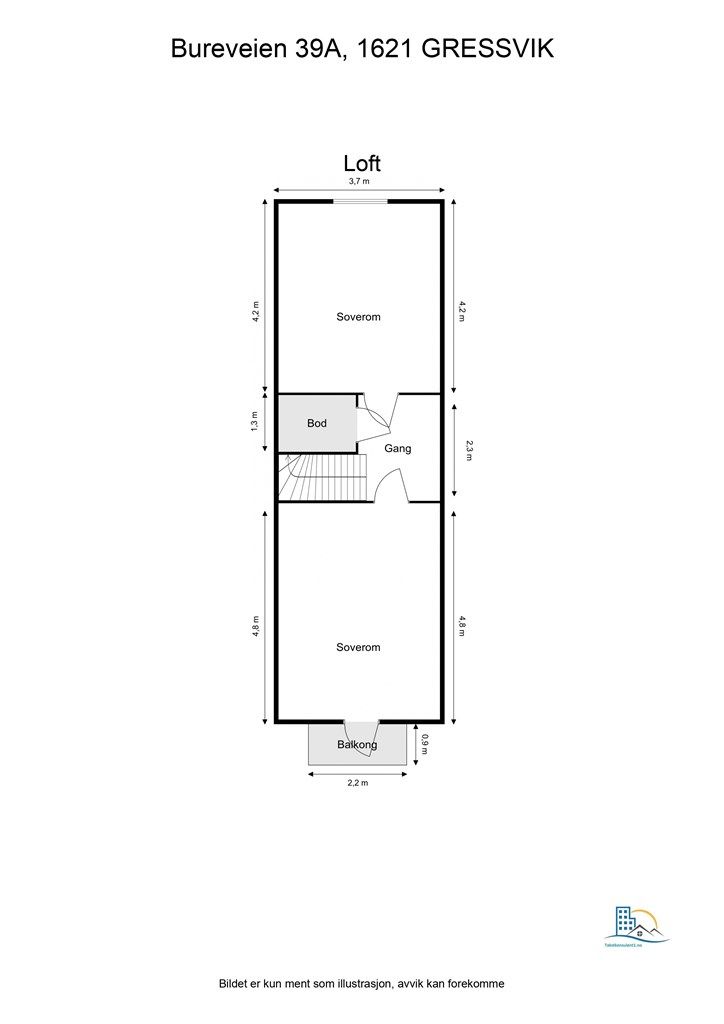 Veiledende skisse av leilighetens loftsetasje.