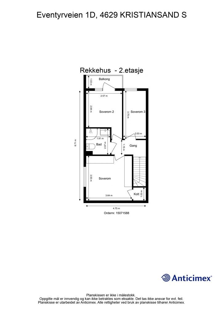 Plantegning 2 etg med mål.