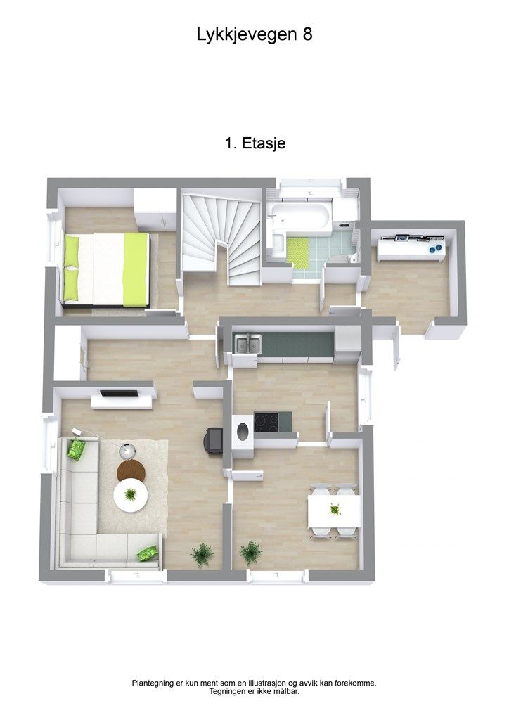 3 D plantegning 1. etasje