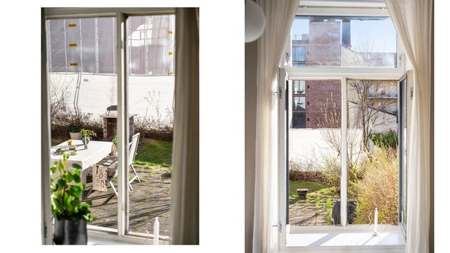 Fra soverommet ser du ut mot den rolige, felles bakgården.