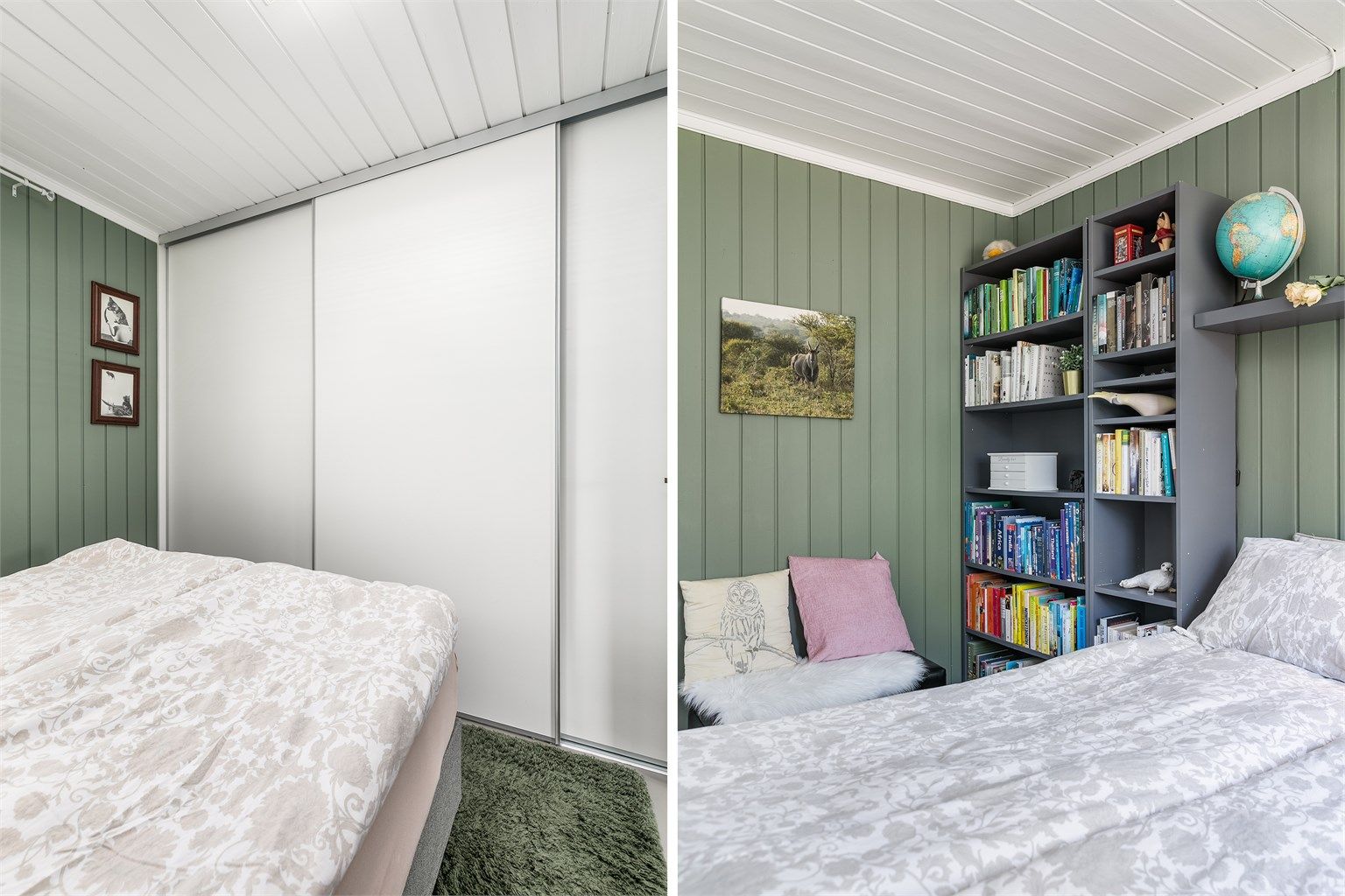 I hovedsoverommets over tre meter brede skyvedørsgarderobe er det rikelig med plass til klær og tilbehør.