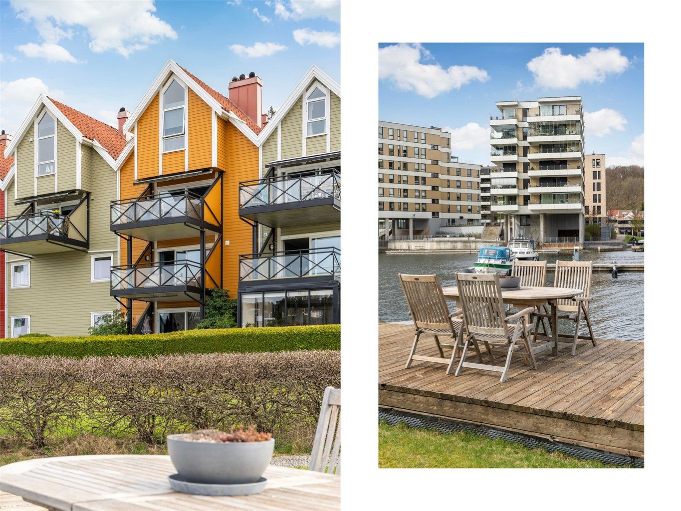 Rett utenfor døren finner du sameiets felles brygge med sitteplasser, badestige og dusj – perfekt for et morgenbad.