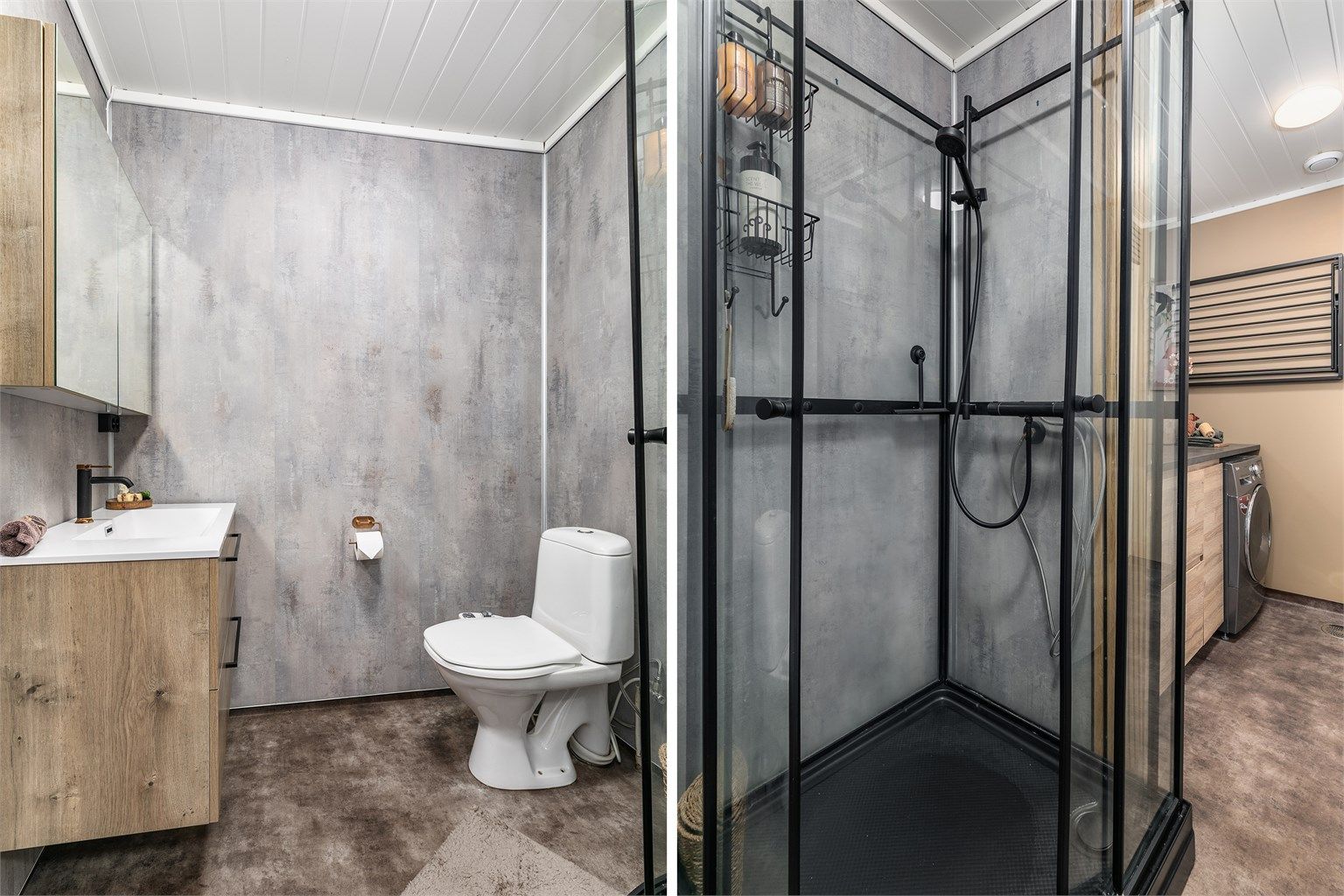 Badet er forbundet med vaskerommet. Begge ble i 2025 oppgradert med blant annet nye overflater og nye innredninger, med mer.