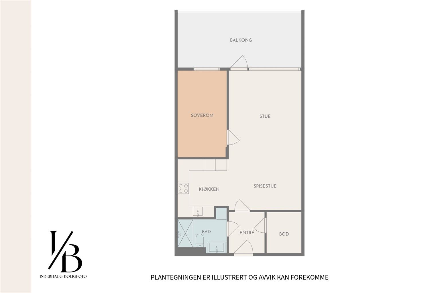Plantegning. Leiligheten er på 64kvm. En stor 2-roms leilighet. 