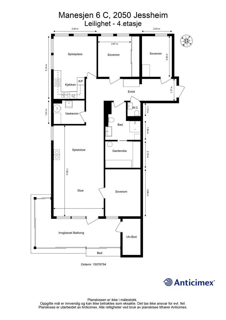 Alternativ plantegning med 3 soverom