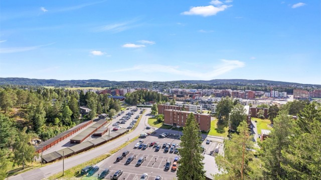 Fra balkongen er det utsikt til dyrelivet i skogholtet samt store deler av Lørenskog.