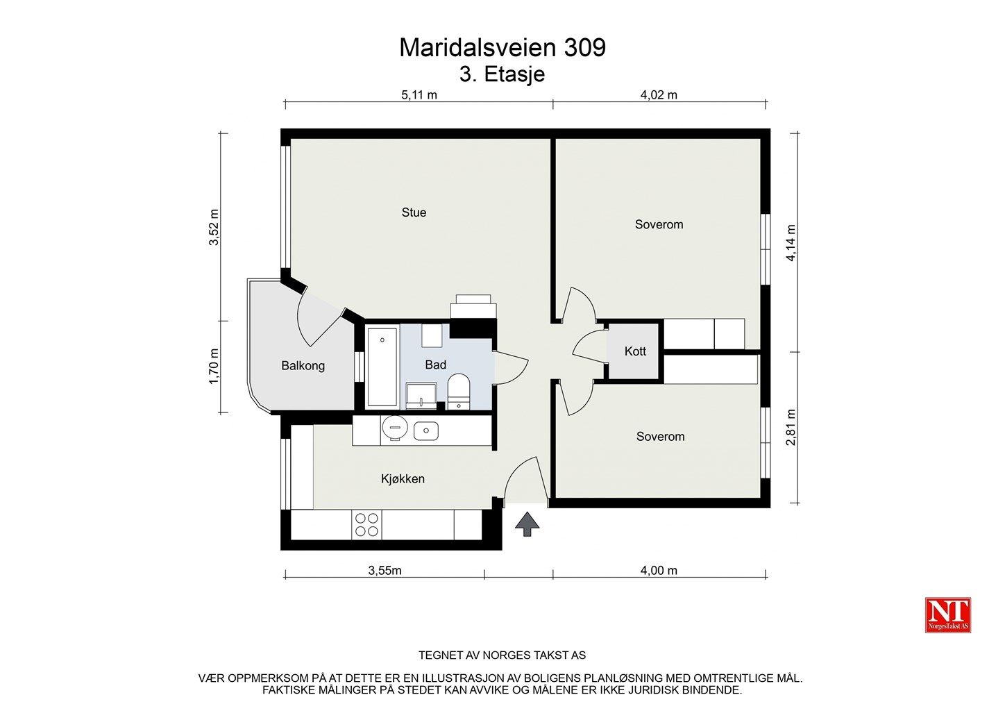 Maridalsveien 309 - 2D - 3. Etasje - Plantegning