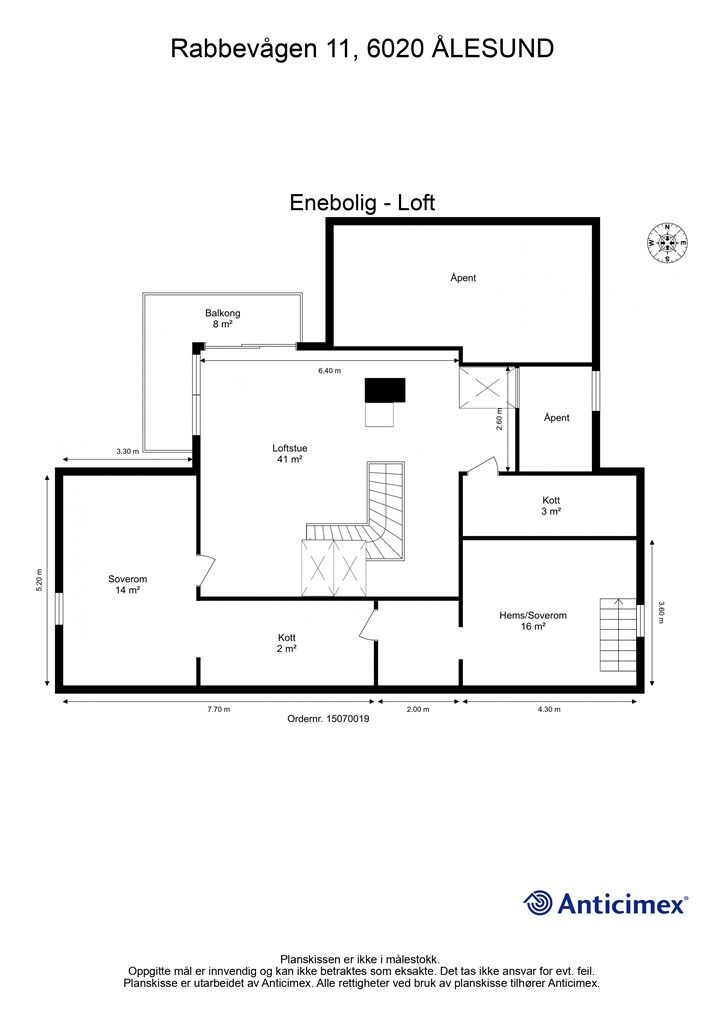 Målsatt plantegning loftsetasje