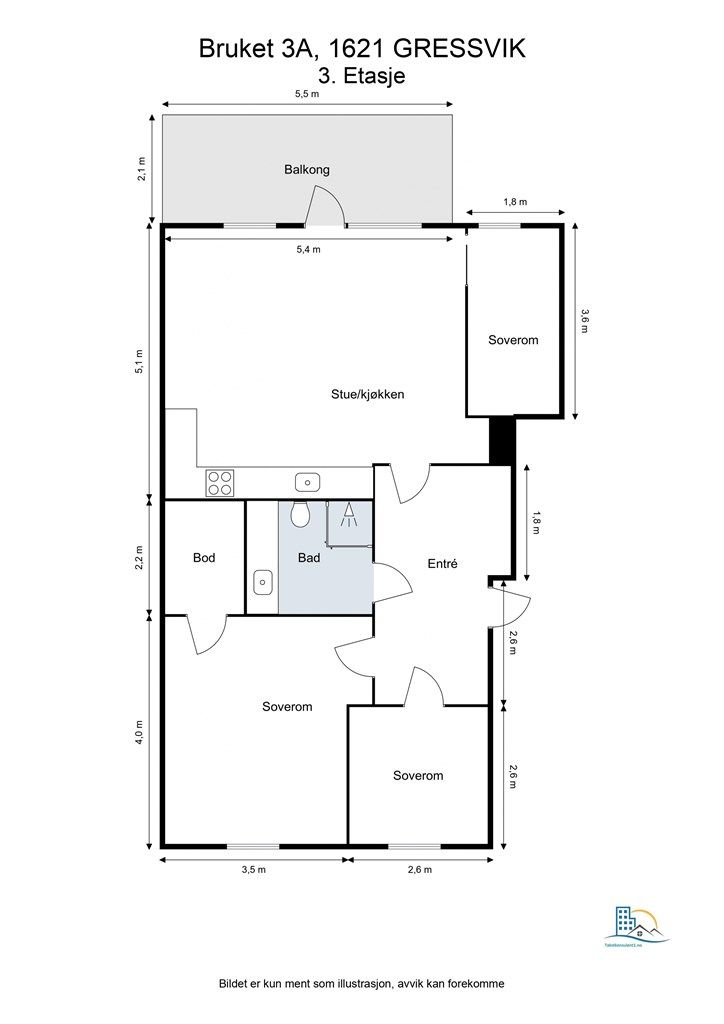 Veiledende planskisse av leiligheten. 