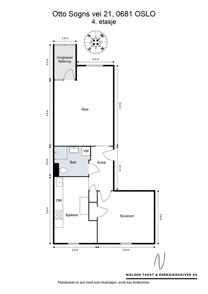 Planløsningen er arealeffektiv med en god flyt mellom leilighetens ulike soner.