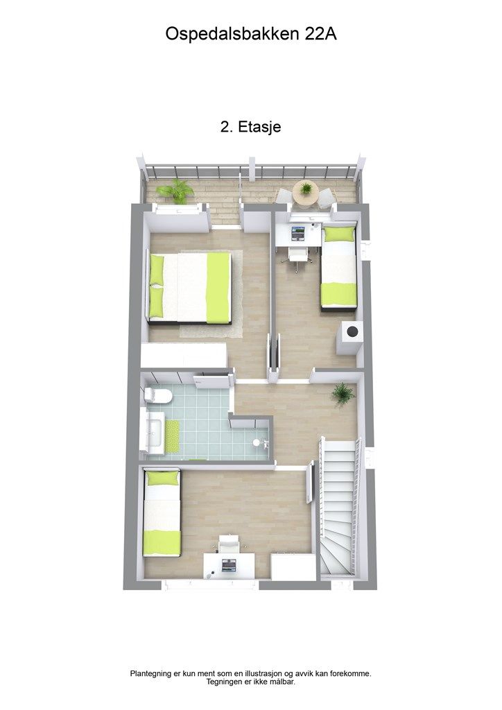 3 D plantegning 2. etasje