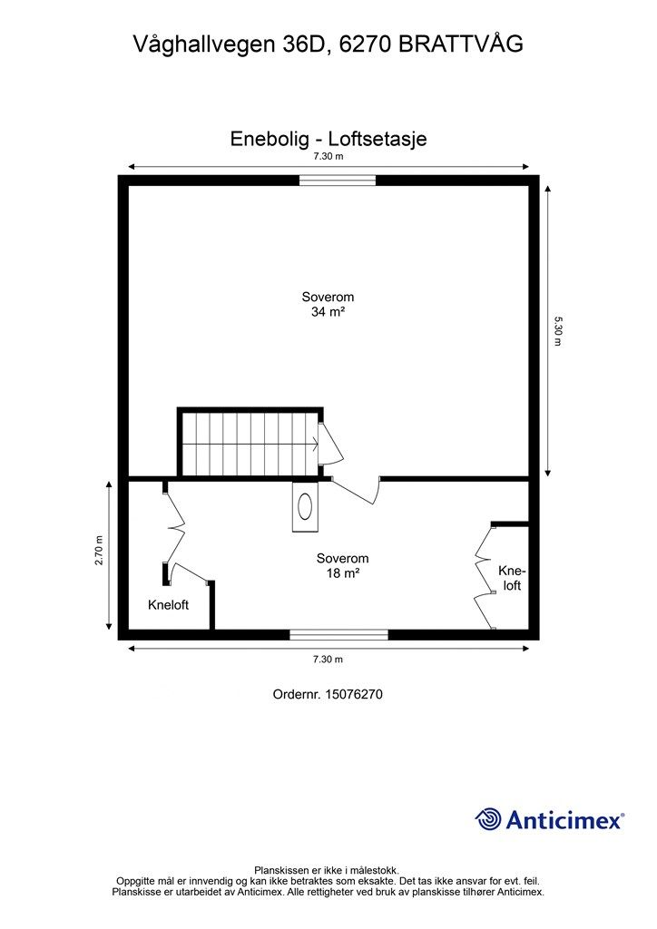 Målsatt plantegning loftsetasje