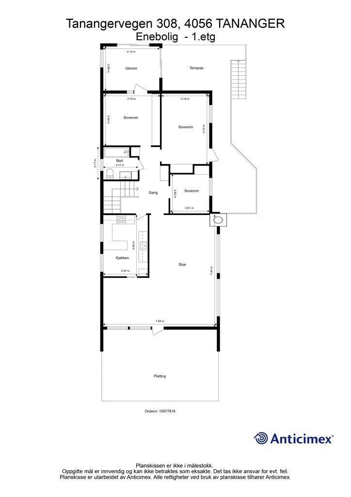 Plantegning hovedetasjen.