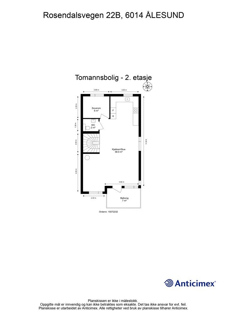 Målsatt plantegning 2. etasje