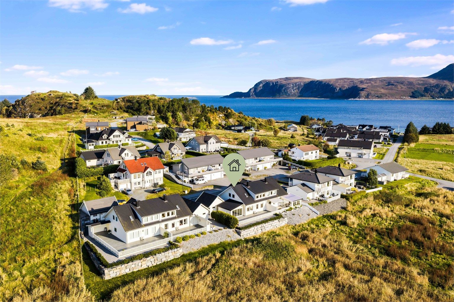 Dronebilde over boligområdet   