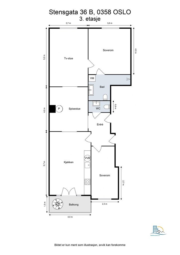 Leiligheten har gjennomgående planløsning. Her får du tre sosiale rom på rad, med godt lysinslipp fra begge sider.