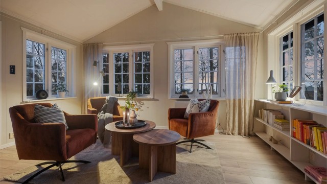 Her er det hyggelig å sitte på kvelden med en kaffekopp og en god bok.