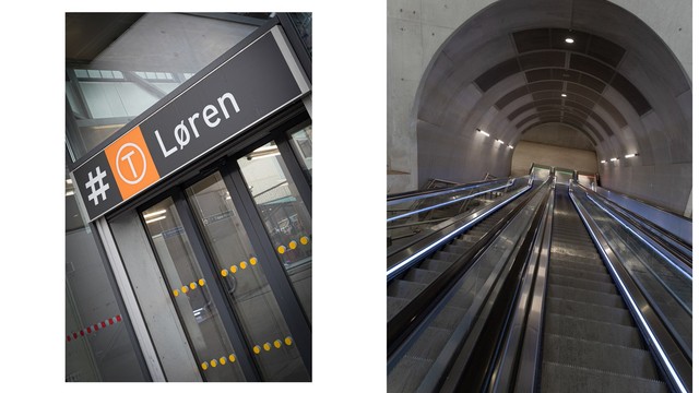 Gode kollektivforbindelser fra Løren med T-banelinje 4 og 5.
