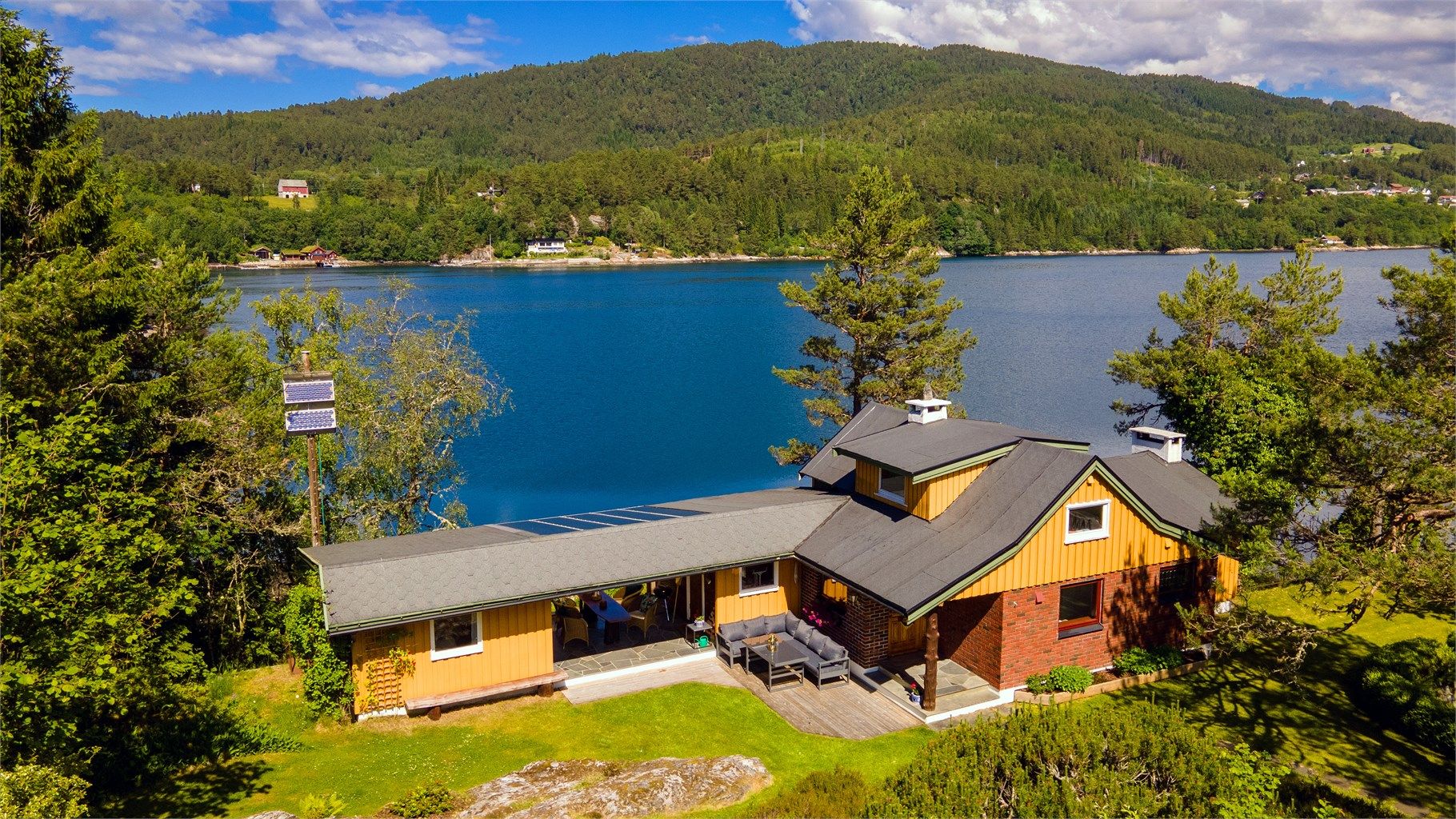 Dronebilde av eiendommen sett fra syd 