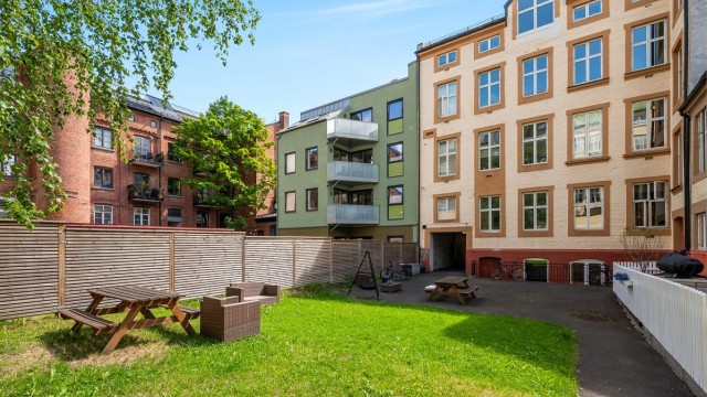 Bakgård. I mellomgården er det også sykkelparkering