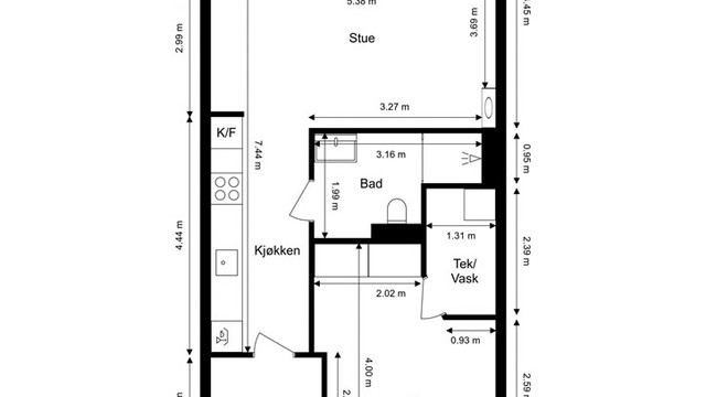 Kjellerbod på ca. 5 kvm. disponeres også av leiligheten.